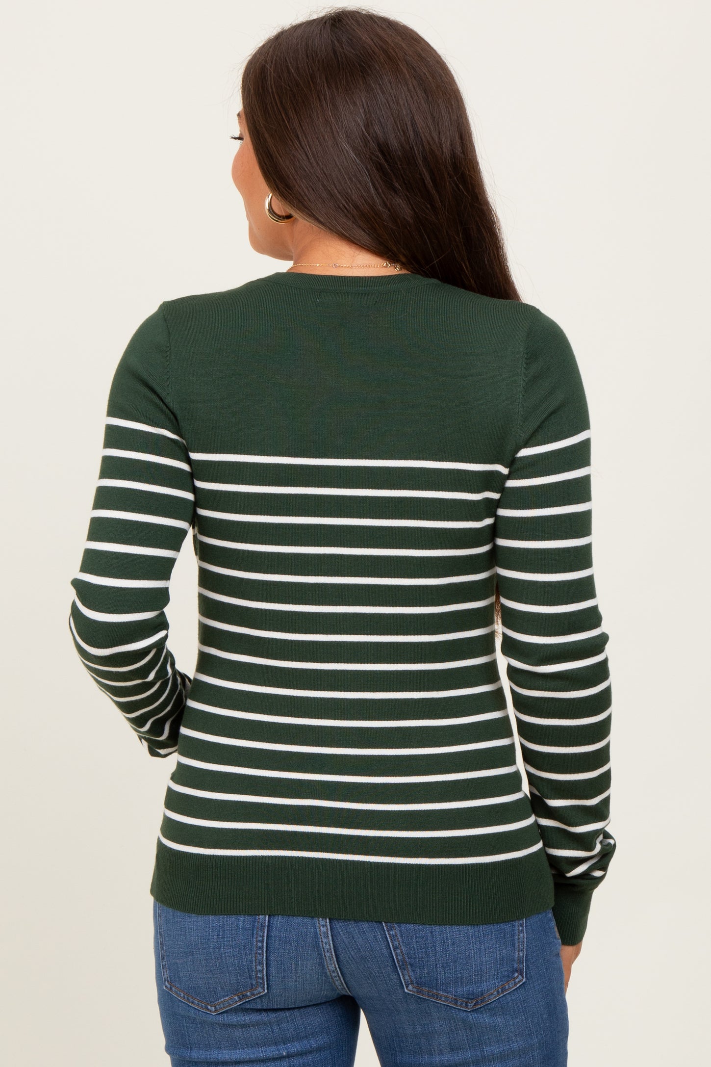Forest Green Striped Knit Maternity Long Sleeve Top