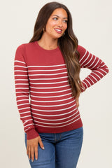 Rust Striped Knit Maternity Long Sleeve Top