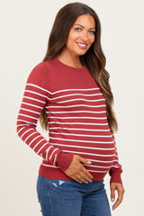 Rust Striped Knit Maternity Long Sleeve Top
