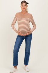 Camel Striped Knit Maternity Long Sleeve Top
