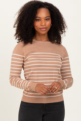Camel Striped Knit Long Sleeve Top