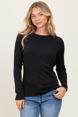 Black Ribbed Long Sleeve Top