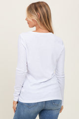 White Ribbed Long Sleeve Top