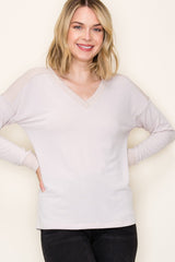 Cream V-Neck Knit Maternity Long Sleeve Top