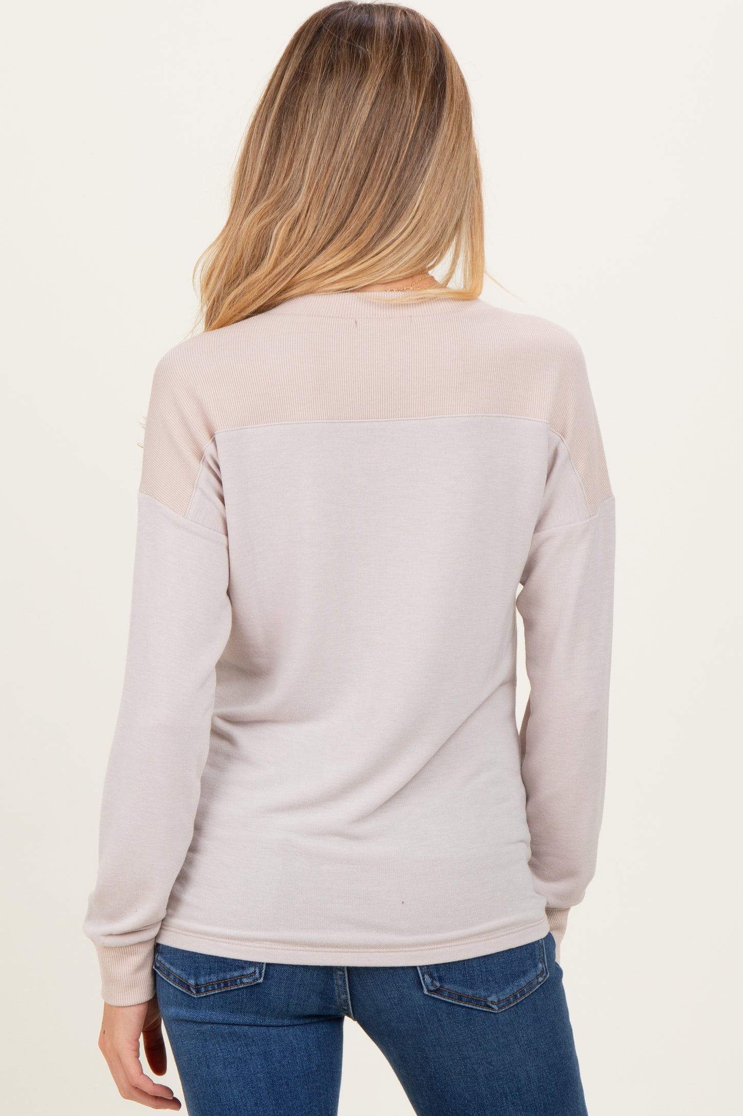 Cream V-Neck Knit Maternity Long Sleeve Top