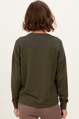 Olive V-Neck Knit Long Sleeve Top