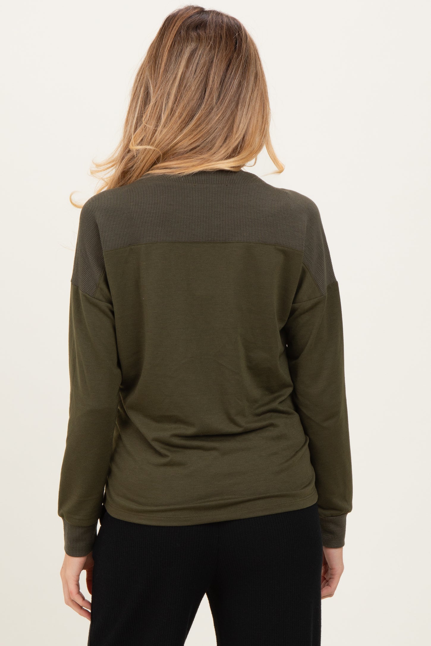 Olive V-Neck Knit Maternity Long Sleeve Top