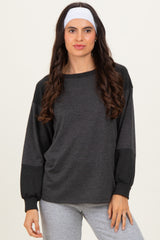Charcoal Ribbed Bubble Sleeve Top