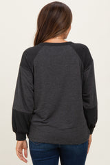 Charcoal Ribbed Bubble Sleeve Maternity Top