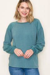 Teal Ribbed Bubble Sleeve Maternity Top