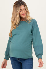 Teal Ribbed Bubble Sleeve Maternity Top
