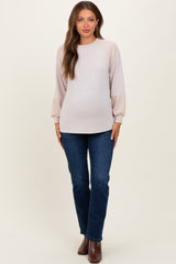 Cream Ribbed Bubble Sleeve Maternity Top