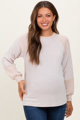 Cream Ribbed Bubble Sleeve Maternity Top