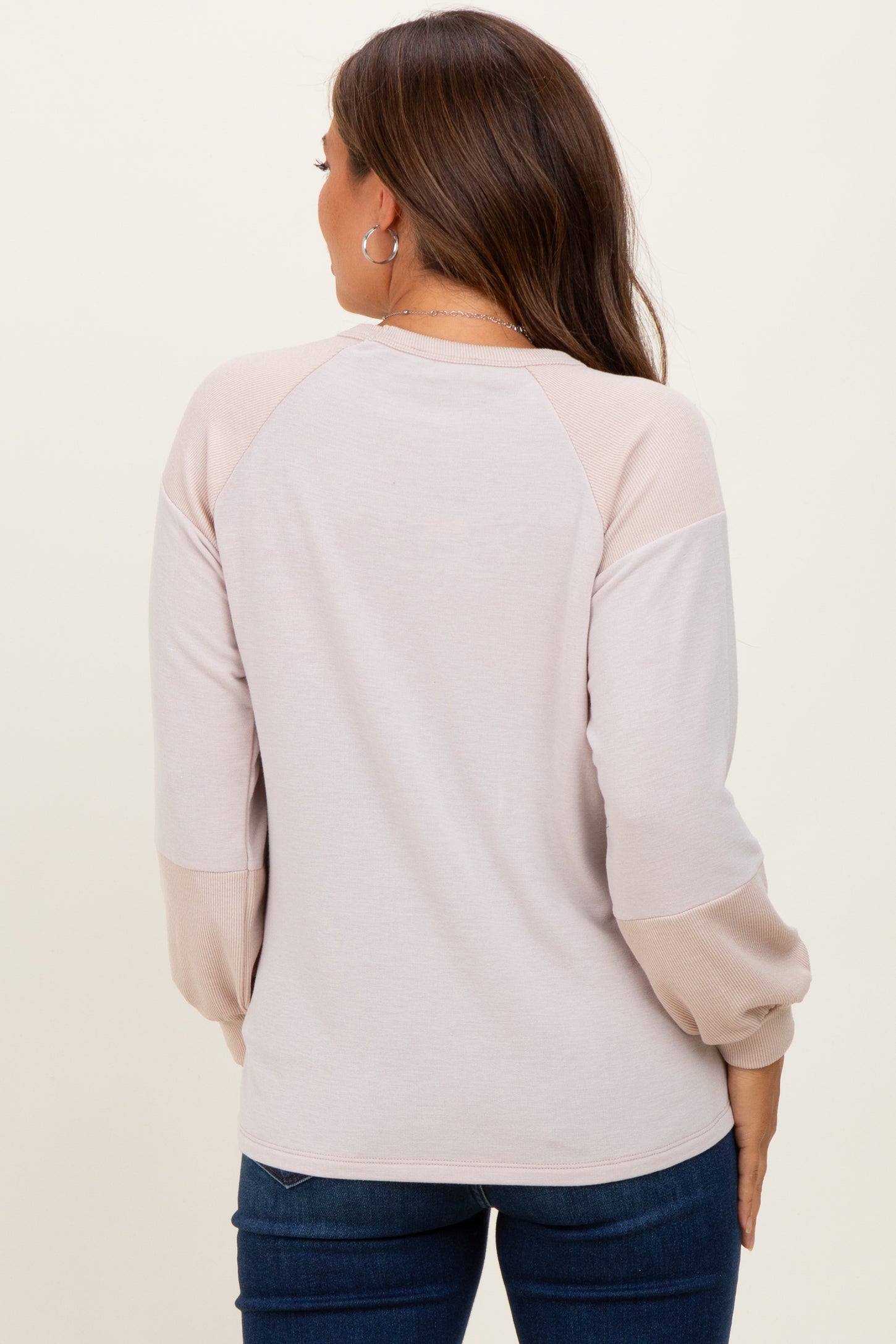 Cream Ribbed Bubble Sleeve Maternity Top