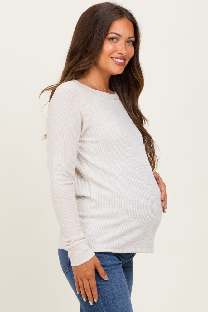 Cream Waffle Knit Maternity Long Sleeve Top