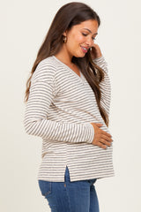Charcoal Striped V-Neck Maternity Long Sleeve Top
