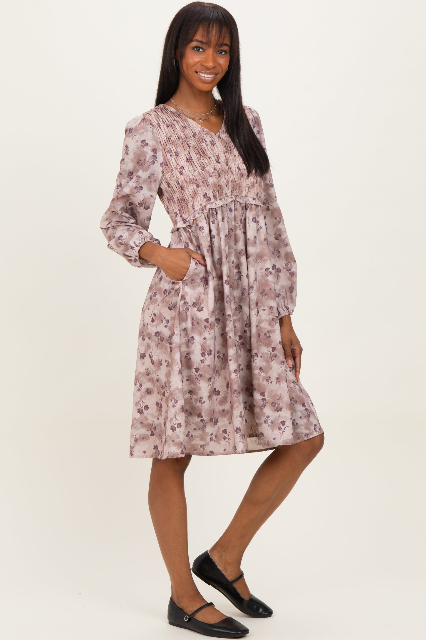 long sleeve smocked dress floral Garden Party Smocked Floral Maxi Dress | Trendy Woman Dress