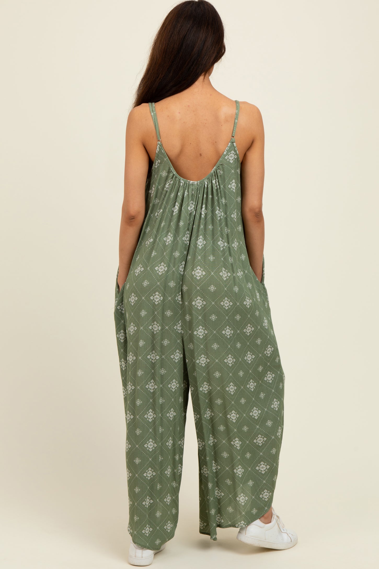 Olive Tile Mosaic Printed Cami Jumpsuit