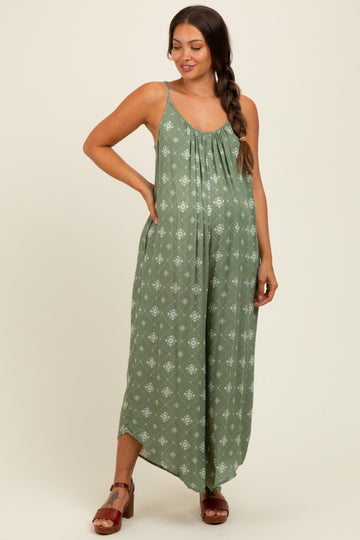 Olive Tile Mosaic Printed Cami Maternity Jumpsuit