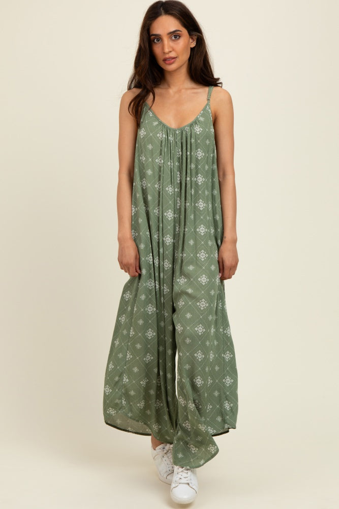 Olive Tile Mosaic Printed Cami Maternity Jumpsuit