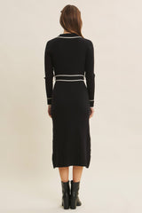 Black Soft Stretchy Rib Fitted Sweater Midi Dress