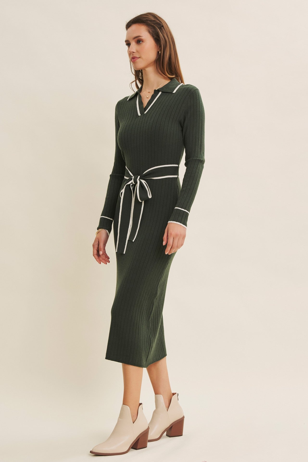 womens hunter green dress Hunter Green Soft Stretchy Rib Fitted Sweater Midi Dress – PinkBlush