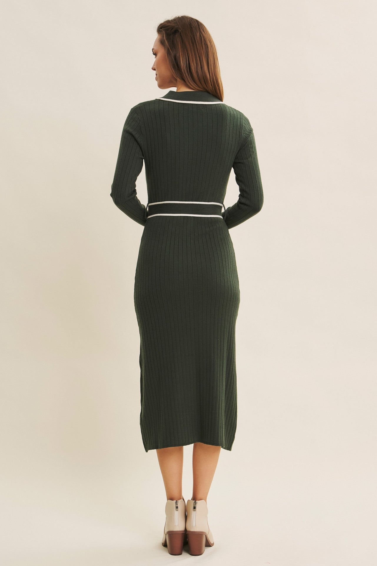 green sweater midi dress Forest Green Button Down Sweater Midi Dress