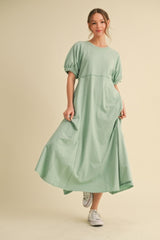 Mint Cotton Pocketed Midi Dress