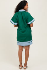 Forest Green Colorblock Border Print Maternity Mini Shift Dress