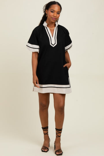 Black Colorblock Border Print Mini Shift Dress