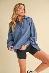 Blue Snap Button Pullover Henley Sweatshirt