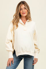 Cream Snap Button Pullover Henley Maternity Sweatshirt