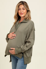 Olive Snap Button Pullover Henley Maternity Sweatshirt