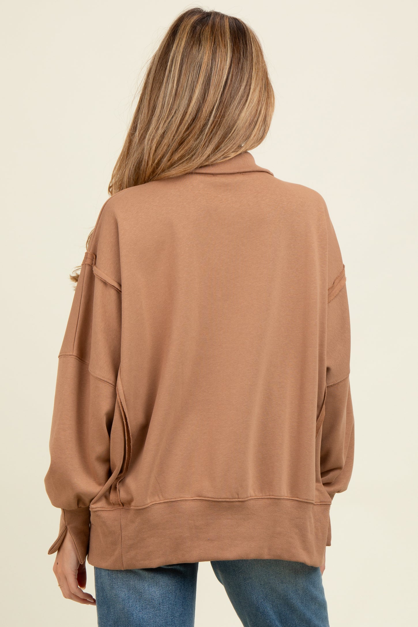 Mocha Snap Button Pullover Henley Maternity Sweatshirt