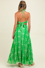Green Floral Halter Tie Back Cutout Maternity Maxi Dress