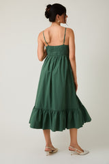 Forest Green Ruffle Hem Sleeveless Midi Dress