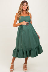 Forest Green Ruffle Hem Sleeveless Maternity Midi Dress