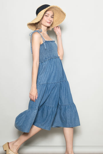 Blue Vintage Wash Denim Smocked Dress