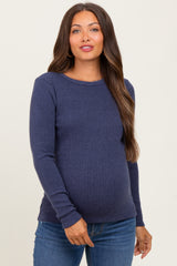 Navy Ribbed Knit Maternity Long Sleeve Top