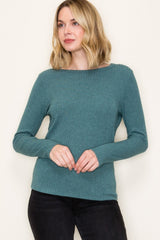Deep Teal Ribbed Knit Maternity Long Sleeve Top