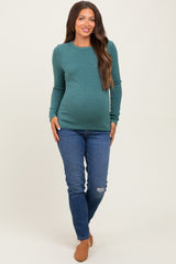 Deep Teal Ribbed Knit Maternity Long Sleeve Top