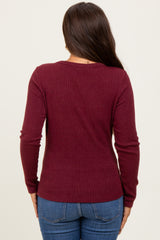 Burgundy Ribbed Knit Maternity Long Sleeve Top