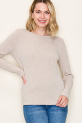 Beige Ribbed Knit Maternity Long Sleeve Top