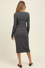Charcoal Ribbed Tie Waist Maternity Sweater Dress