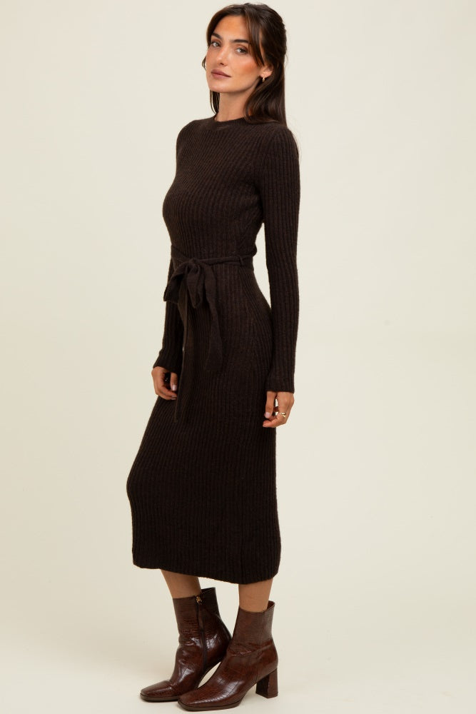 tie waist ribbed dress Faylen Waist Tie Ribbed Knit Maxi Dress Cream