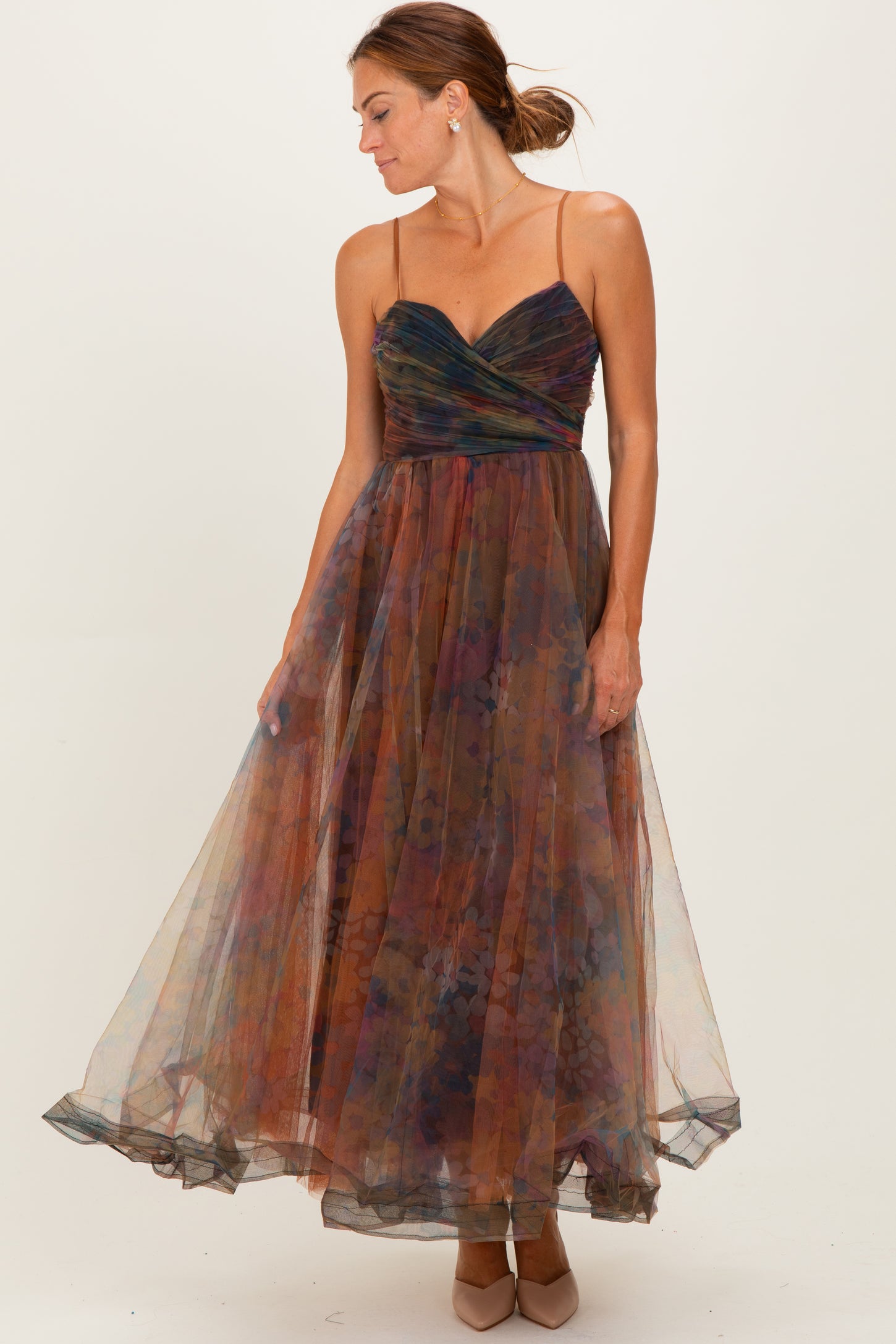Multi Color Floral Mesh Tulle Overlay Maxi Dress PinkBlush Multi Color Floral Mesh Tulle Overlay Maxi Dress PinkBlush