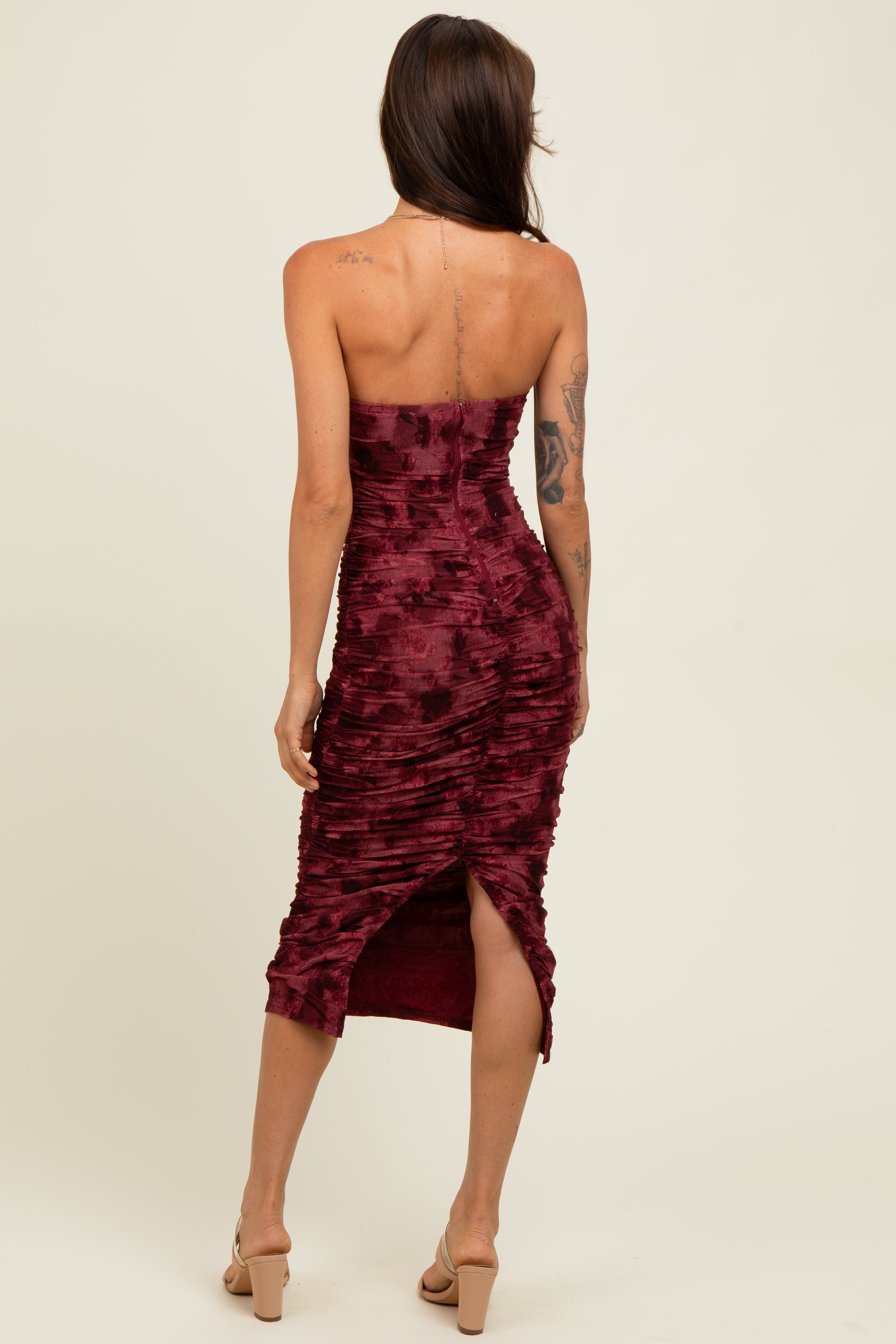 burgundy ruched midi dress Mesh Velvet Strapless Size:XL 16-18 The little black dress 5 Sites to Sell RQ1:550