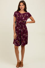 Burgundy Floral Crossover Front Dress