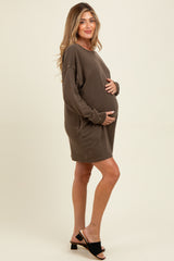 Brown Oversized Long Sleeve Maternity T-Shirt Dress