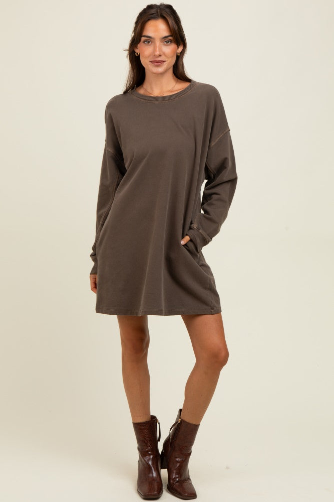 Brown Oversized Long Sleeve T-Shirt Dress – PinkBlush